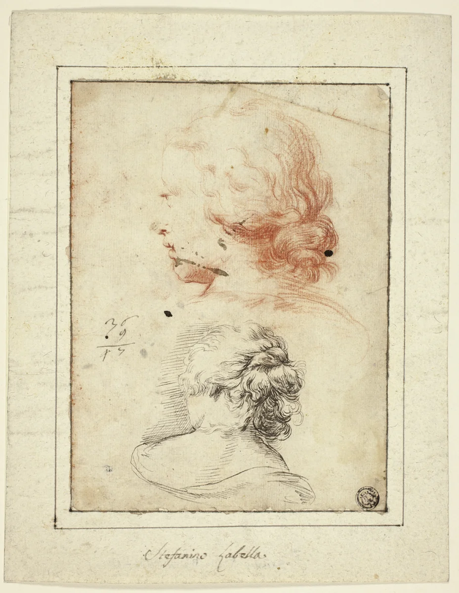 Two Studies: Female Head in Three-Quarter Profile; Female Bust Seen from the Back by Stefano della Bella, drawing, 1630-1799