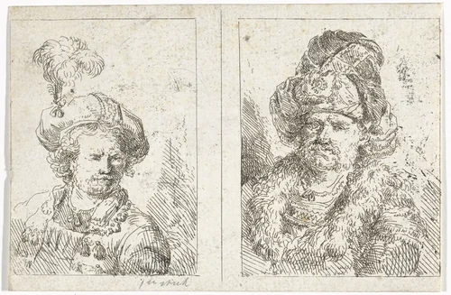Twee mannenbustes by Abraham van Strij, print, 1763-1826