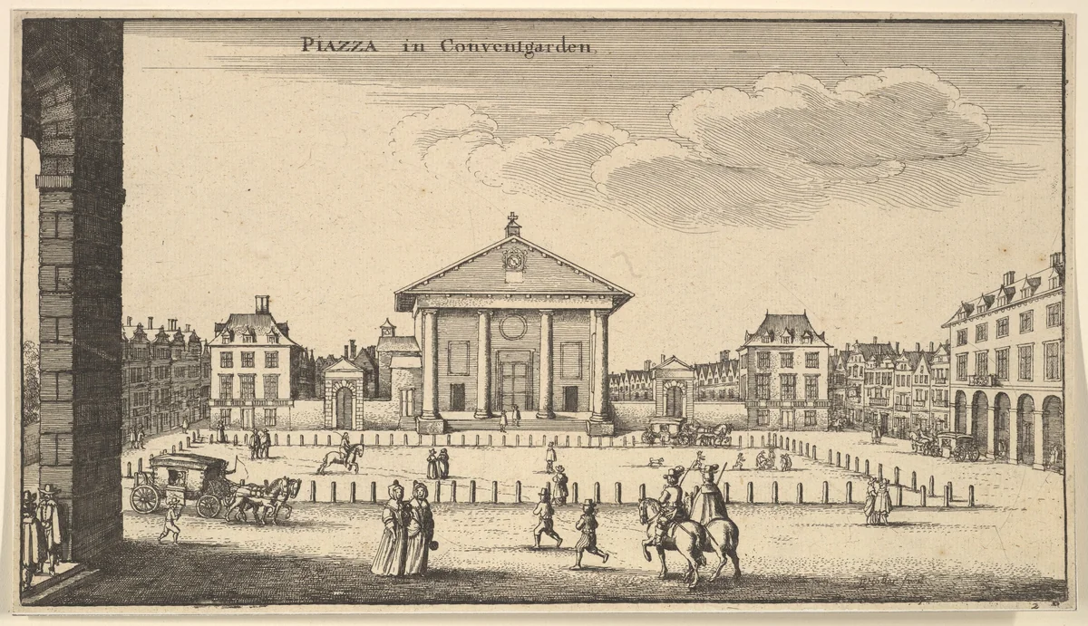 Piazza in Covent Garden by Wenceslaus Hollar, print, 1642-1652