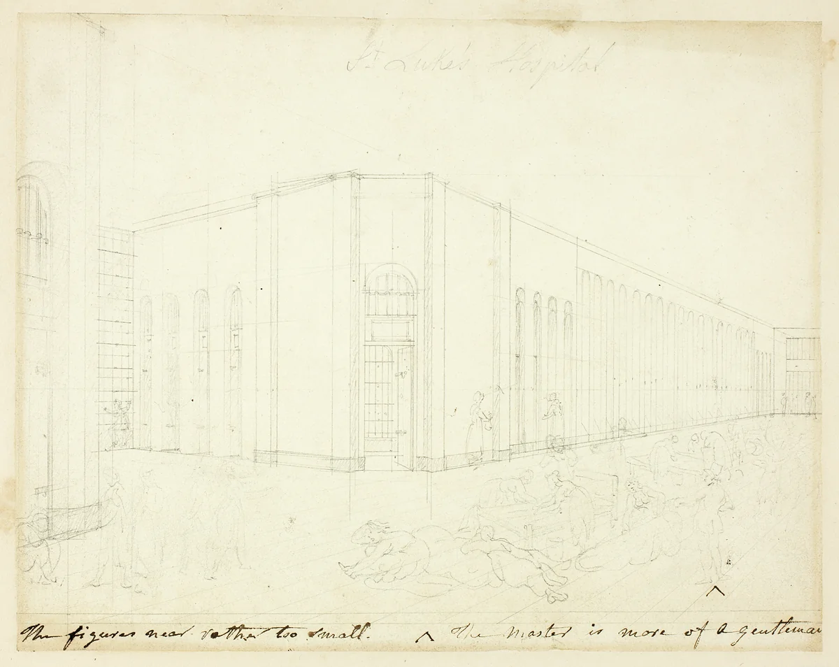 Study for St. Luke's Hospital, from Microcosm of London by Augustus Charles Pugin
Thomas Rowlandson, drawing, 1807-1809