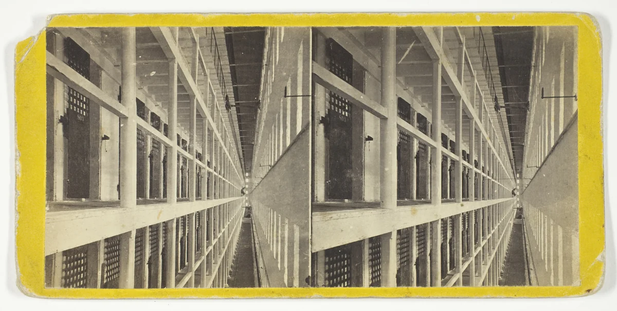 Interior View of the Main Hall of Prison, East Side, which is 6 Stories High, and Contains 600 Cells, No. 4318 from the series "Sing Sing Prison Views" by Anthony & Company, photograph, 1860-1869