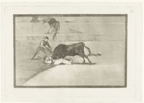 Dood van Pepe-Hillo in de arena van Madrid by Francisco de Goya, print, 1811-1816