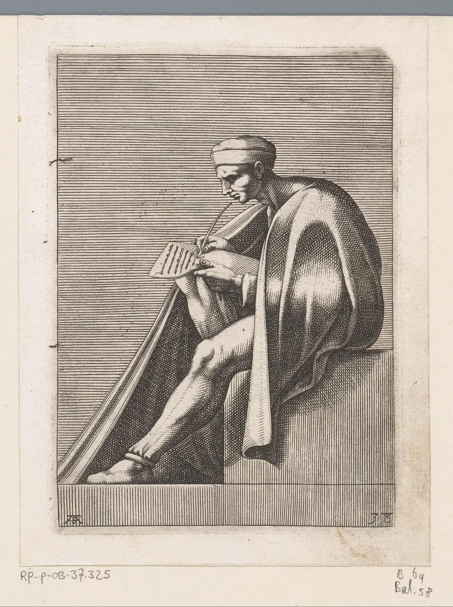 Schrijvende man by Unknown, print, 1585