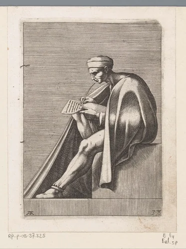 Schrijvende man by Unknown, print, 1585
