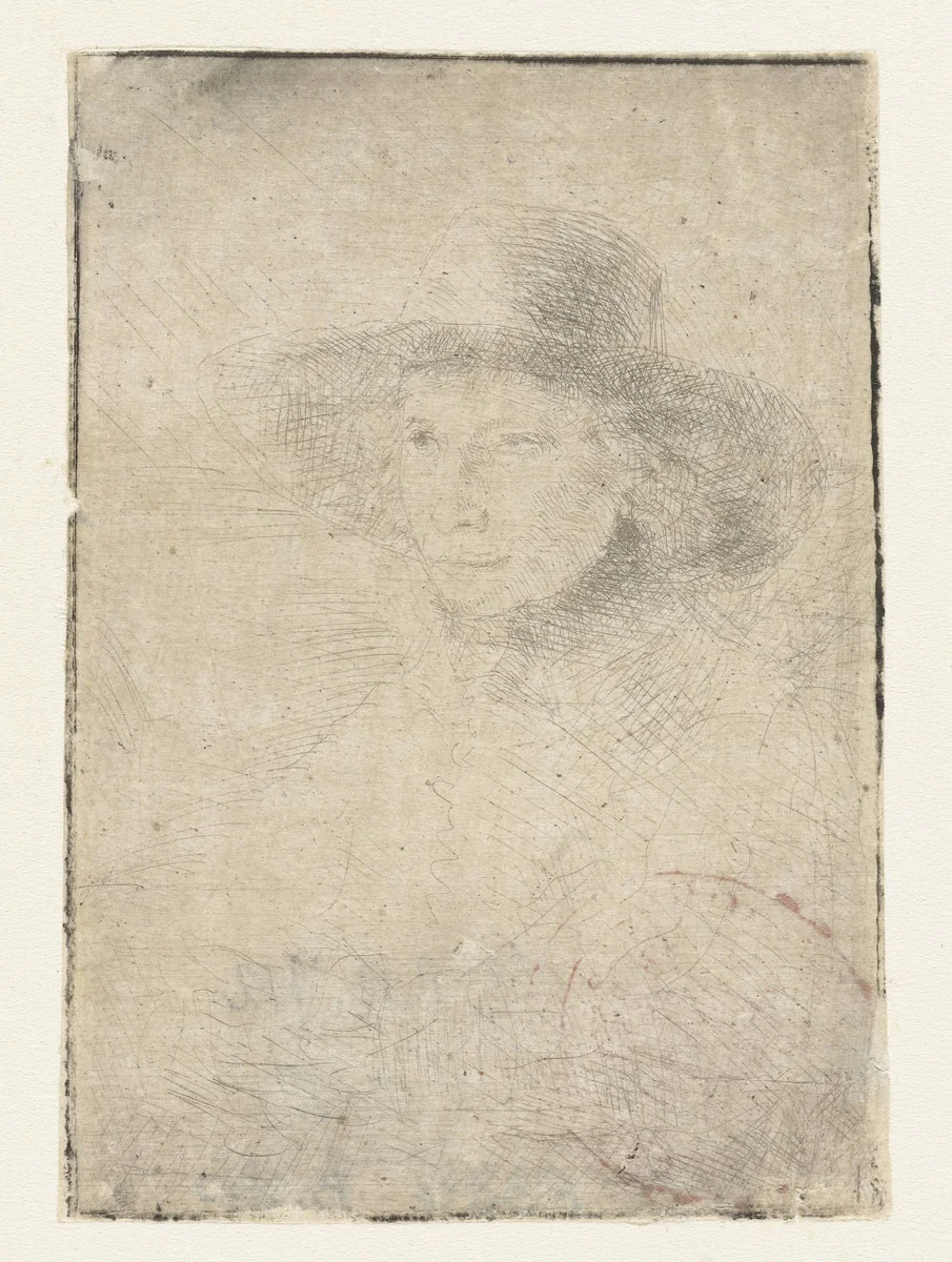 Hoofd van een jongeman met een hoed by Constantijn à Renesse, print, 1636-1654