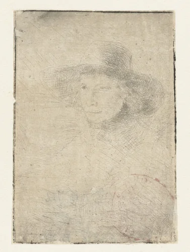 Hoofd van een jongeman met een hoed by Constantijn à Renesse, print, 1636-1654