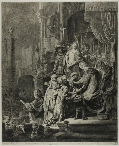 Christ Before Pilate: Large Plate by Rembrandt van Rijn, print, 1635