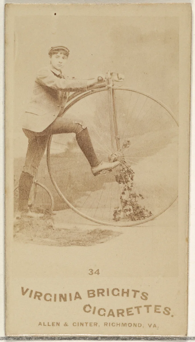 Card 34, from the Girl Cyclists series (N49) for Virginia Brights Cigarettes by Allen & Ginter, photograph, 1887