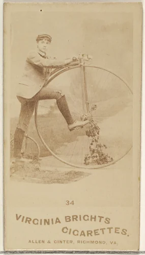 Card 34, from the Girl Cyclists series (N49) for Virginia Brights Cigarettes by Allen & Ginter, photograph, 1887