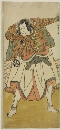 The Actor Nakamura Nakazo I as Chinzei Hachiro Tametomo Disguised as an Ascetic Monk, in the Play Kitekaeru Nishiki no Wakayaka, Performed at the Nakamura Theater in the Eleventh Month, 1780 by Katsukawa Shunsho (勝川 春章), print, 1775-1785