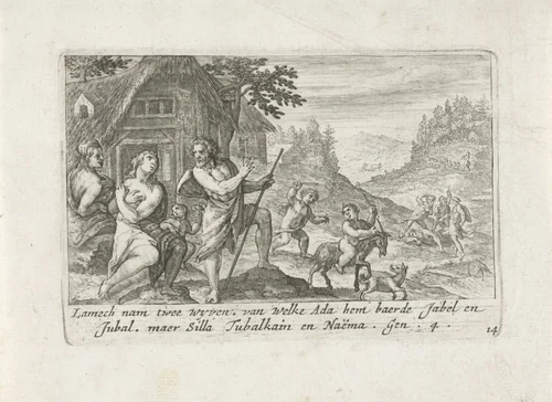 Lamech met zijn gezin by Crispijn van de Passe, print, 1700-1750