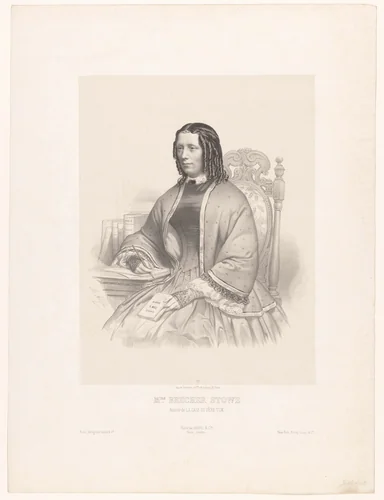 Portret van de schrijfster Harriet Beecher Stowe by Marie Alexandre Alophe, print, 1848