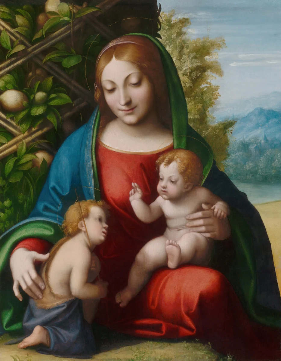 Virgin and Child with the Young Saint John the Baptist by Correggio, painting, 1510-1520