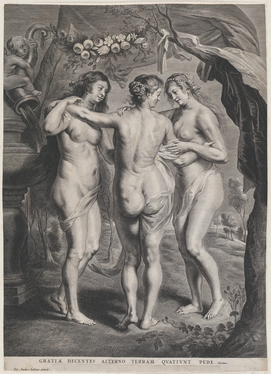 The Three Graces by Pieter de Jode II, print, 1625-1674