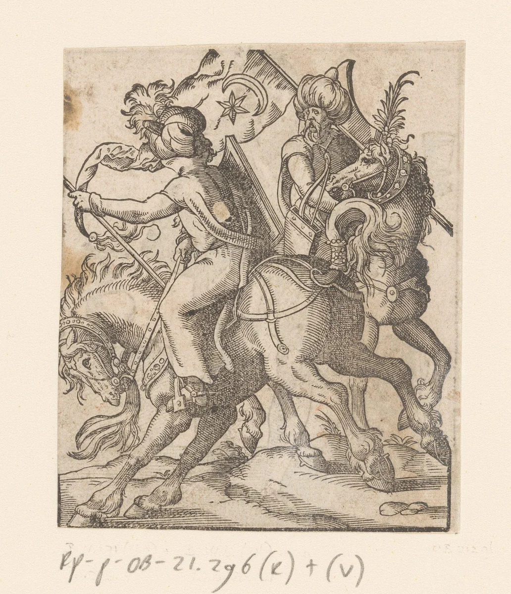 Twee Turkse ruiters by anonymous, print, 1580