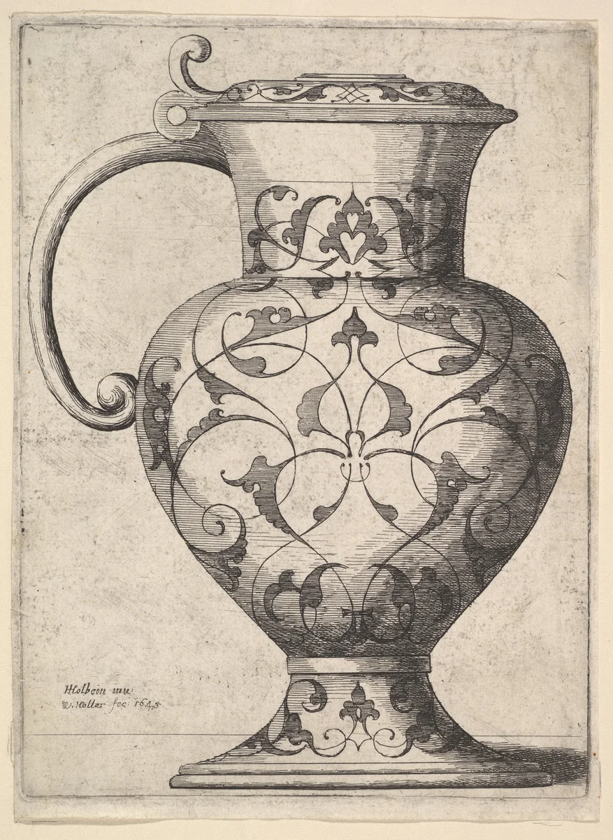 Jug decorated with arabesques by Wenceslaus Hollar, print, 1645