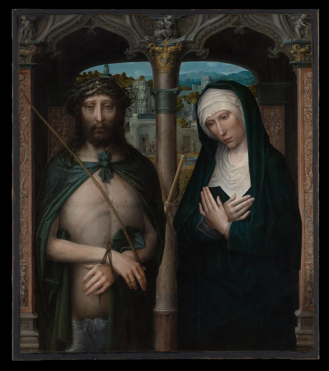 Christ Crowned with Thorns (Ecce Homo), and the Mourning Virgin (Mater Dolorosa) by Adriaen Isenbrant, painting, 1530-1540