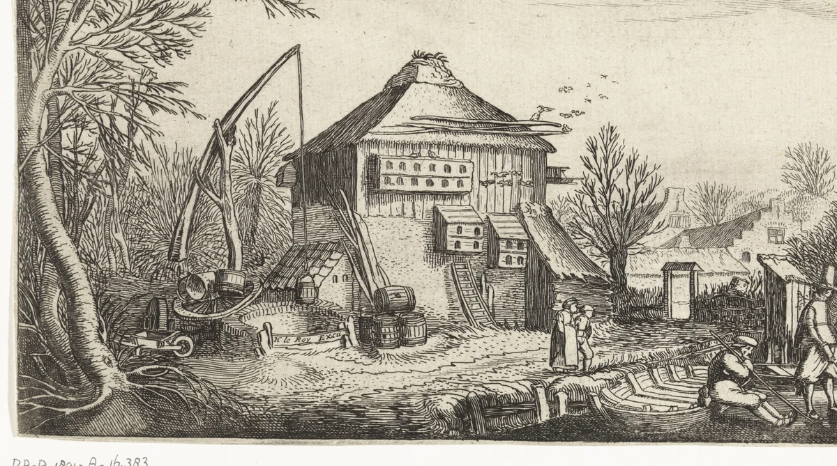 Winterlandschap met boerderij by Simon Poelenburg, print, 1602-1649