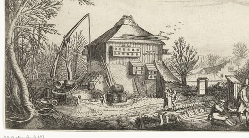 Winterlandschap met boerderij by Simon Poelenburg, print, 1602-1649