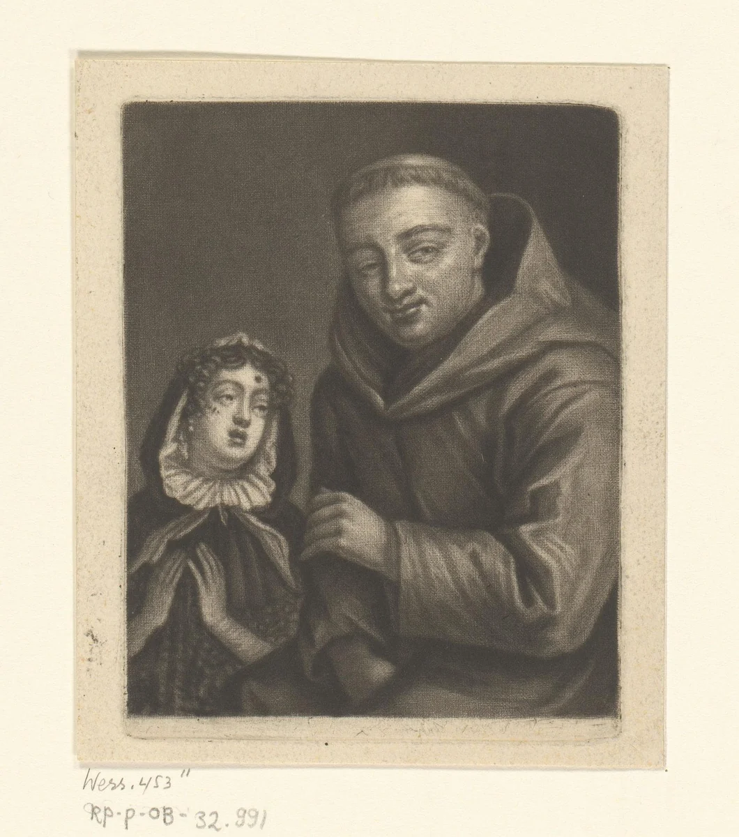 Biechtende dame bij een monnik by John Smith, print, 1662-1742