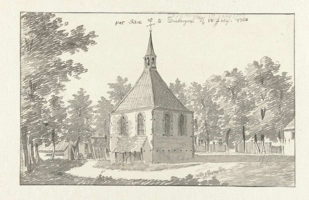 Gezicht op de kerk te Driebergen by Jan de Beijer, drawing, 1750