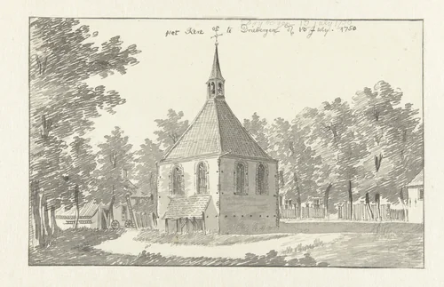 Gezicht op de kerk te Driebergen by Jan de Beijer, drawing, 1750