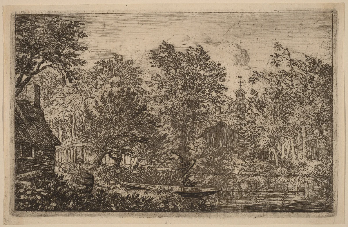 Skiff at a River Bank by Allart van Everdingen, print, 1645-1656