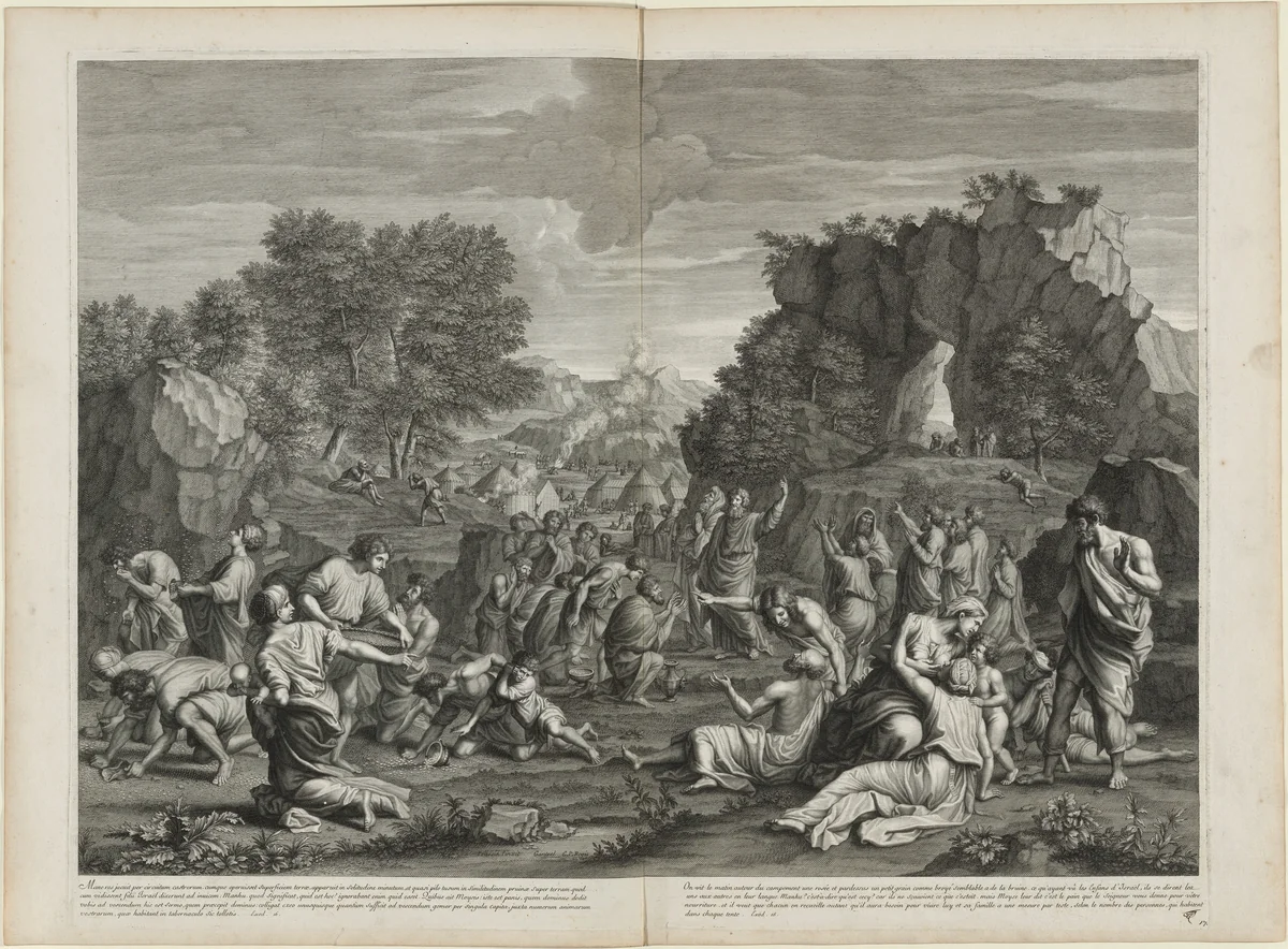 The Gathering of Manna by Etienne Gantrel; Nicolas Poussin, print, 1665-1706