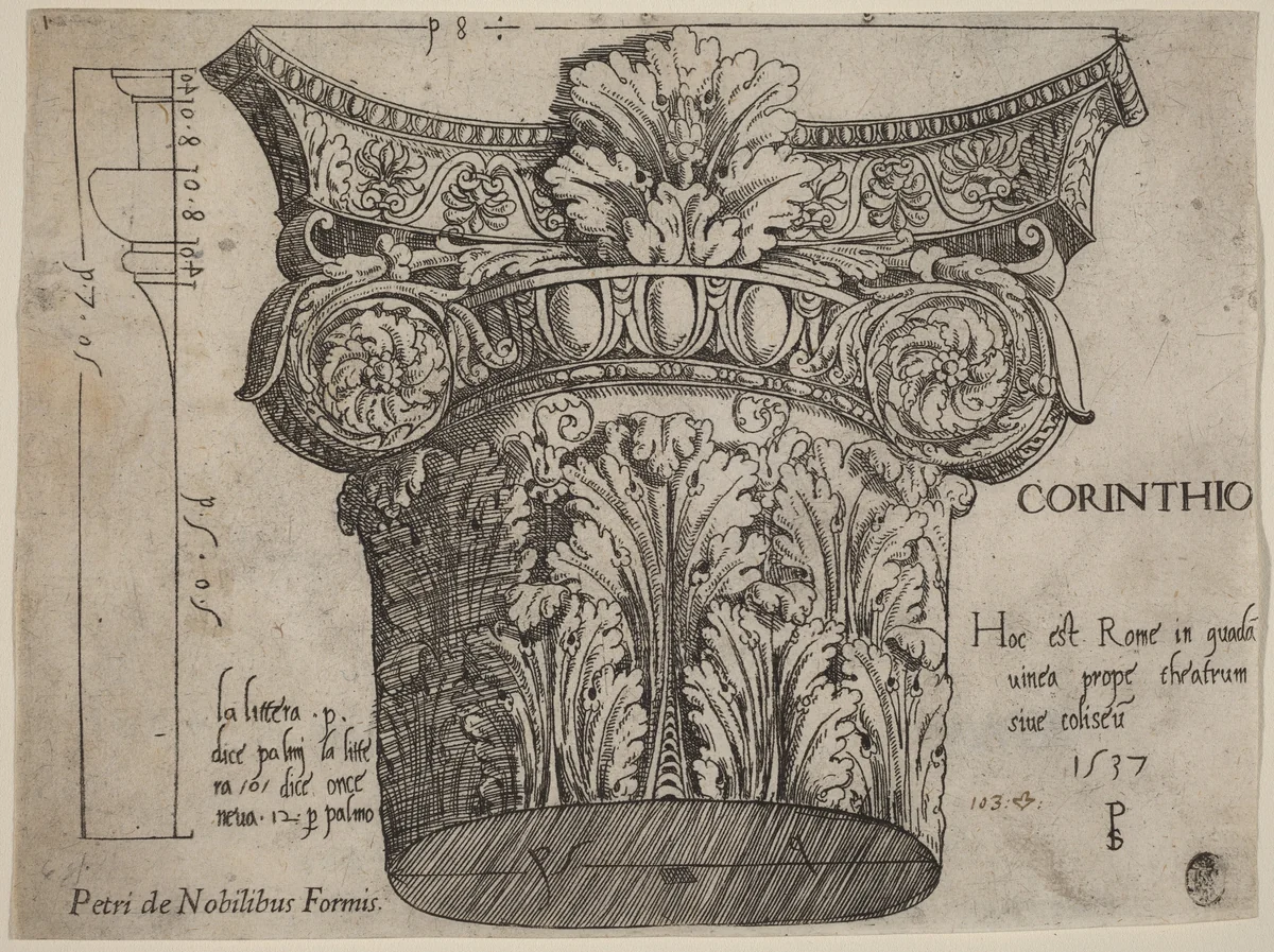 Capital from the Colosseum, Rome by Master PS, print, 1537