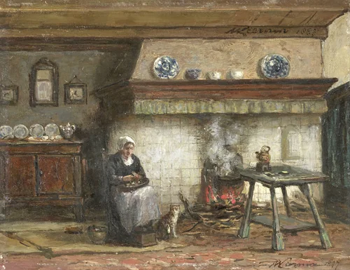 Interior of a Cottage in Scheveningen by Willem Adriaan Alexander Liernur, painting, 1887