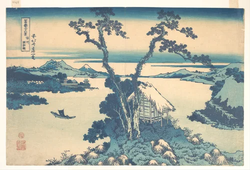 Lake Suwa in Shinano Province (Shinshū Suwako), from the series Thirty-six Views of Mount Fuji (Fugaku sanjūrokkei) by Katsushika Hokusai (葛飾 北斎), print, 1820-1842