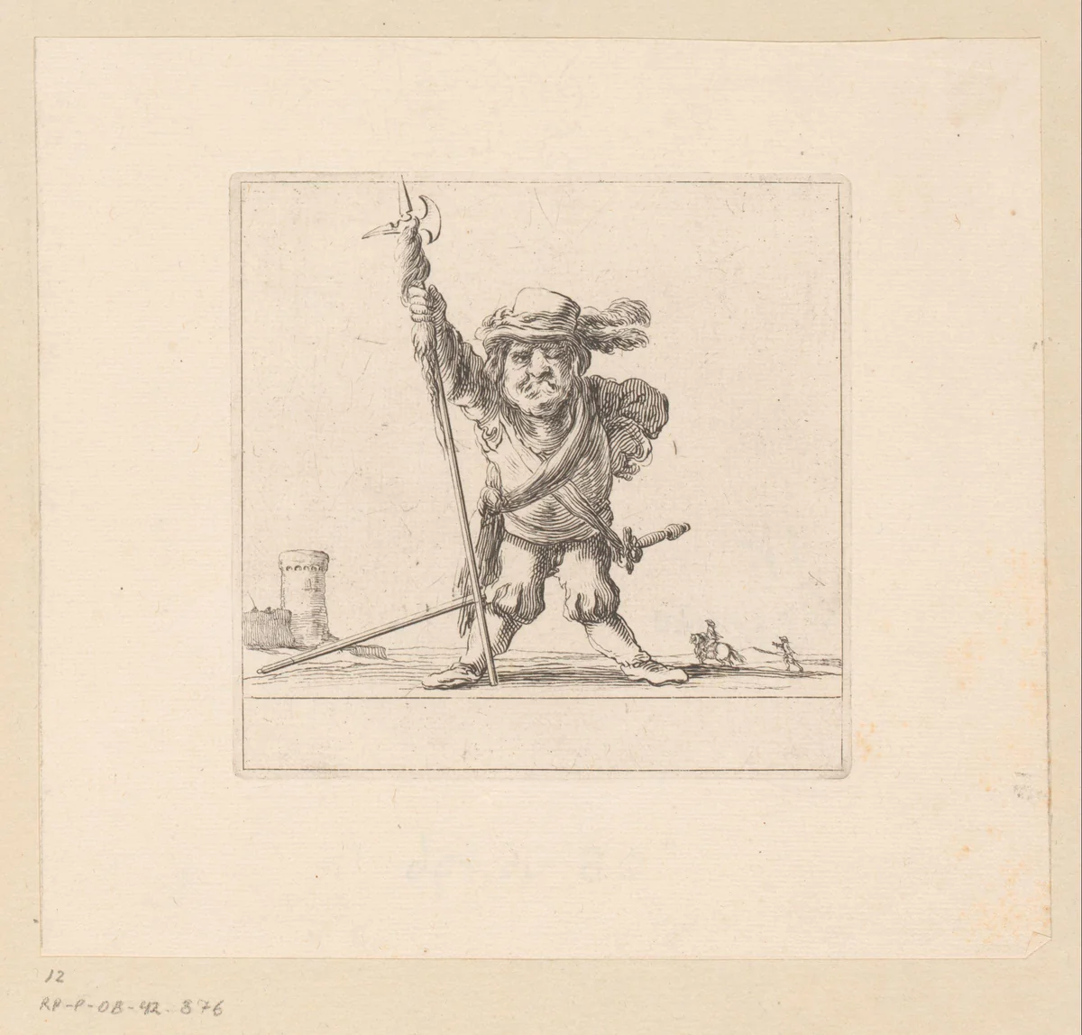Karikatuur van een hellebaardier by François Collignon, print, 1620-1687