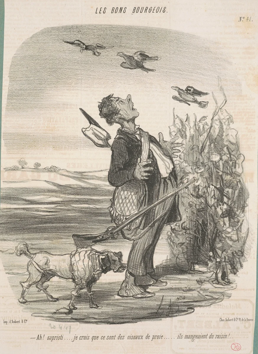 Ah! ... Je crois que ce sont des oiseaux de proie ... by Honoré Daumier, print, 1847