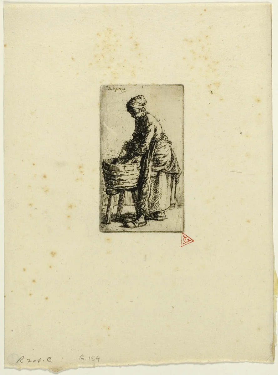 Washerwoman by Charles-Émile Jacque, print, 1850