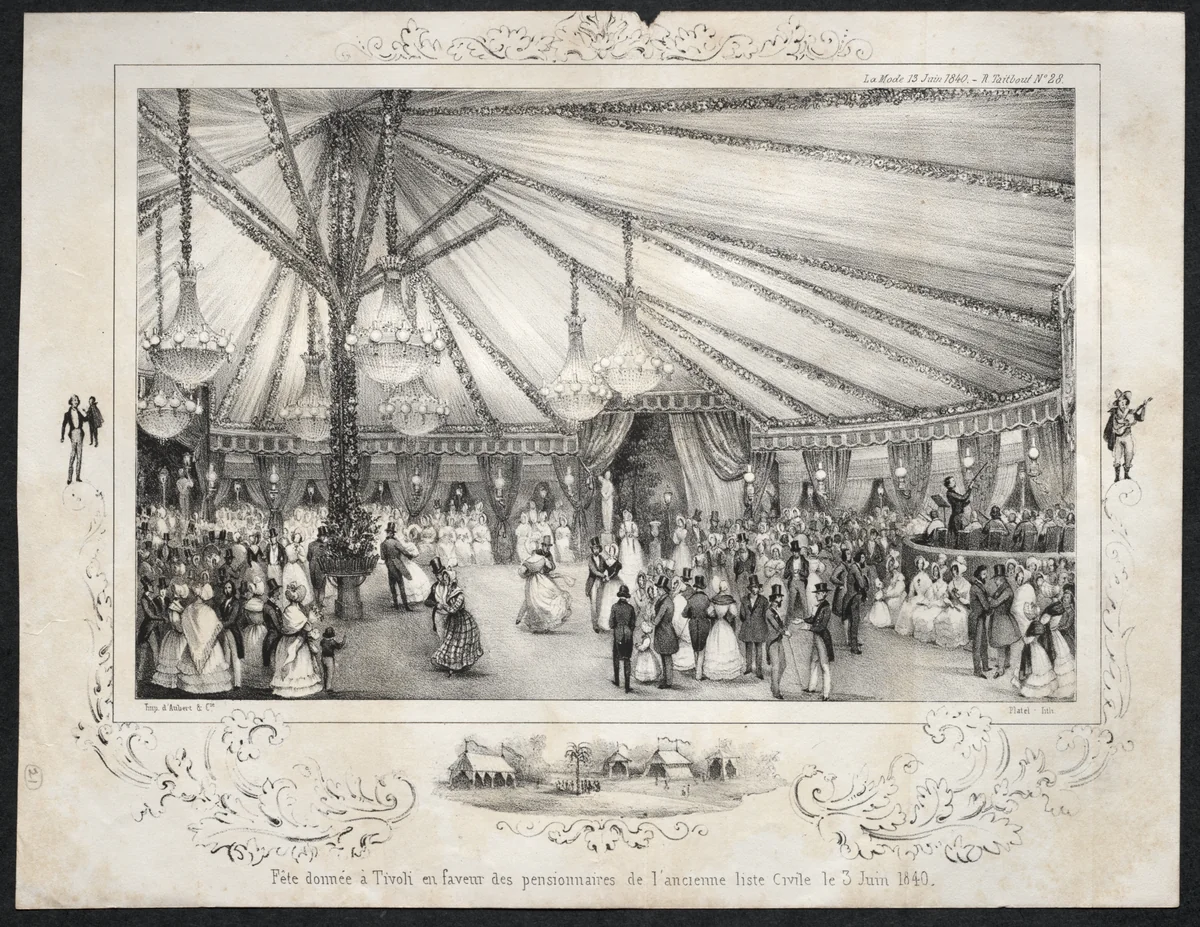 Fête donnée à Tivoli en faveur des pensionnaires de l'ancienne liste civile le 3 Juin 1840 by Jules Platier, print, 1840