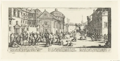Gewonden bij een ziekenhuis by Jacques Callot, print, 1633