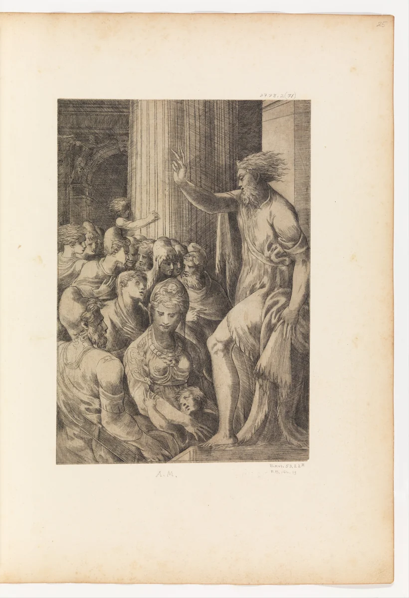 St. Paul Preaching in Athens by Andrea Schiavone, print, 1510-1563