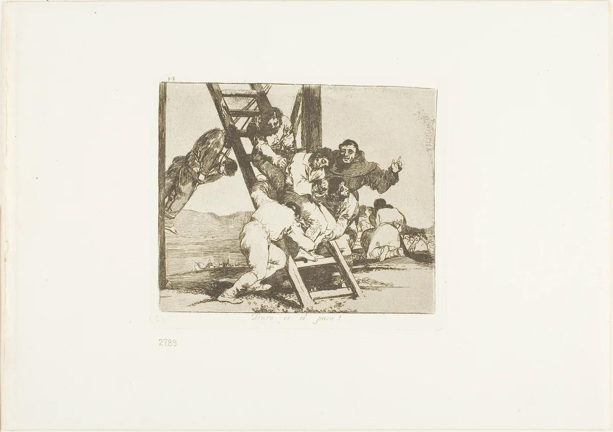 It's a hard step!, plate 14 from The Disasters of War by Francisco José de Goya, print, 1810-1811