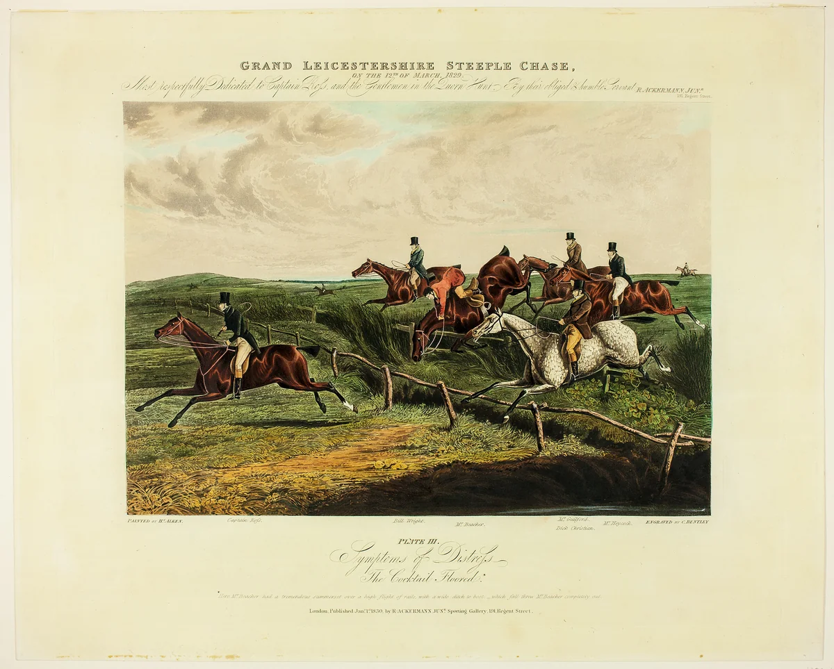 Symptoms of Distress, from The Grand Steeplechase Over Leicestershire by Charles Bentley
Henry Alken
R.A. Ackermann, print, 1830
