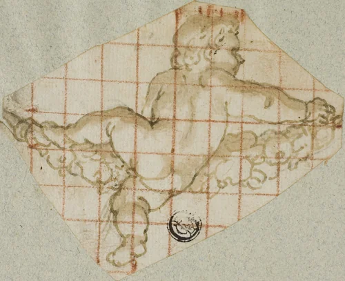 Putto with Garland by Andrea Lilio, drawing, 1575-1642