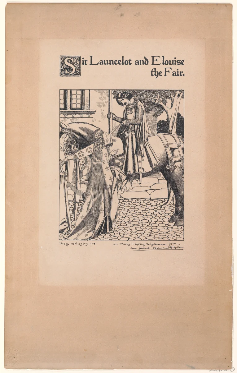 Sir Launcelot and Elouise the Fair, for "The Story of the Champions of the Round Table" by Howard Pyle, drawing, 1905