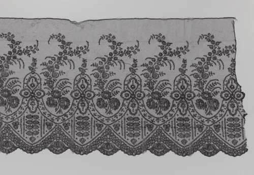 Strook zwarte kloskant met golvende staande takken by anonymous, other, 1850-1870