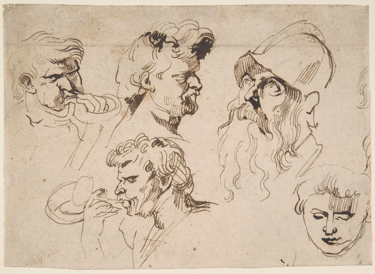 Sheet of Studies of Heads by Anthony van Dyck, drawing, 1615-1641
