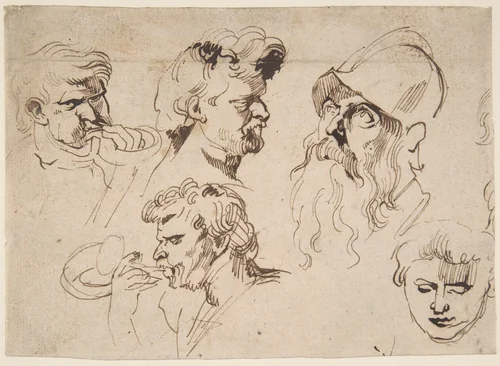 Sheet of Studies of Heads by Anthony van Dyck, drawing, 1615-1641
