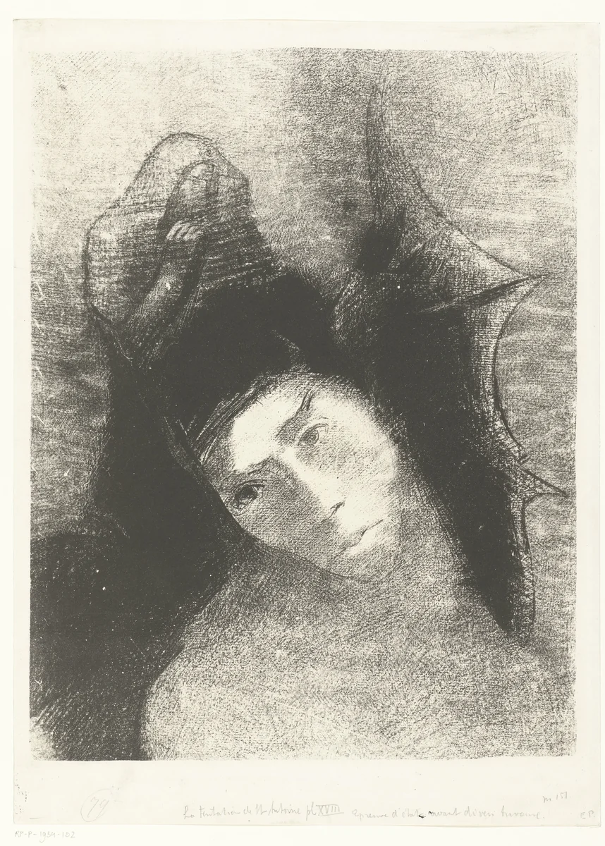 De heilige Antonius en de duivel by Odilon Redon, print, 1896