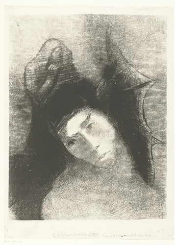 De heilige Antonius en de duivel by Odilon Redon, print, 1896