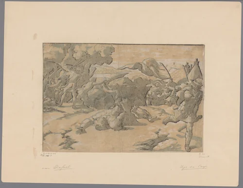 David onthoofdt Goliat by Ugo da Carpi, print, 1502-1532