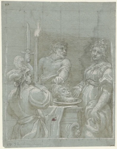 Salome ontvangt het hoofd van Johannes de Doper by Unknown, drawing, 1550-1574