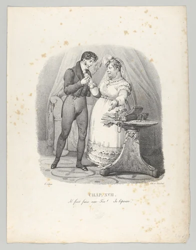 Chap. XVII: Il faut faire une Fin! Je l'épouse (It must end! I am married) by Victor Adam, print, 1824