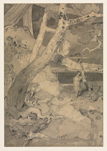 Traveler in a Woodland Landscape by John Sell Cotman, drawing, 1806